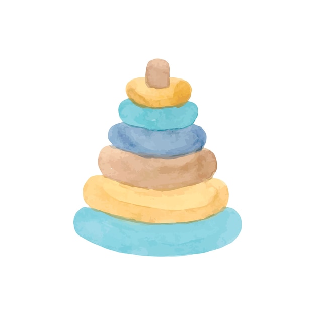 Aquarell blaue Pyramide Babyshower Mädchen Spielzeug Vektor-Illustration