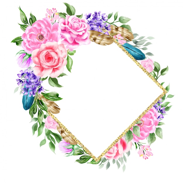 Aquarell-Blumen-Boho-Titel-Rahmen-Blumen-Illustrations-Hochzeit