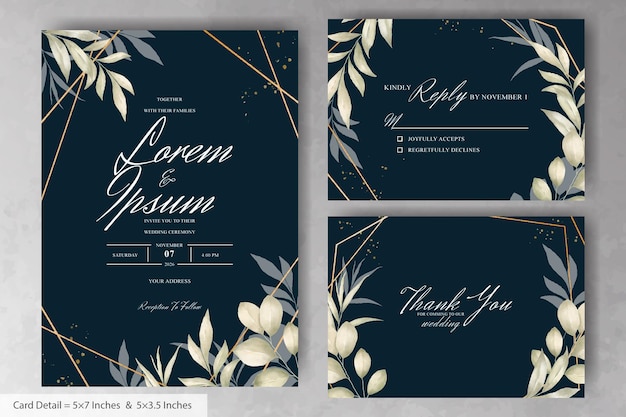 Aquarell blumen geometrische rahmen hochzeitseinladungskarten vorlage