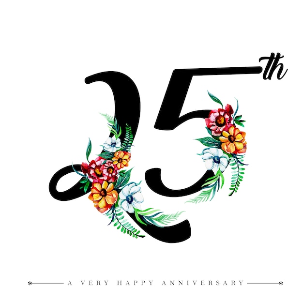 Vektor aquarell blumen happy anniversary nummer 25