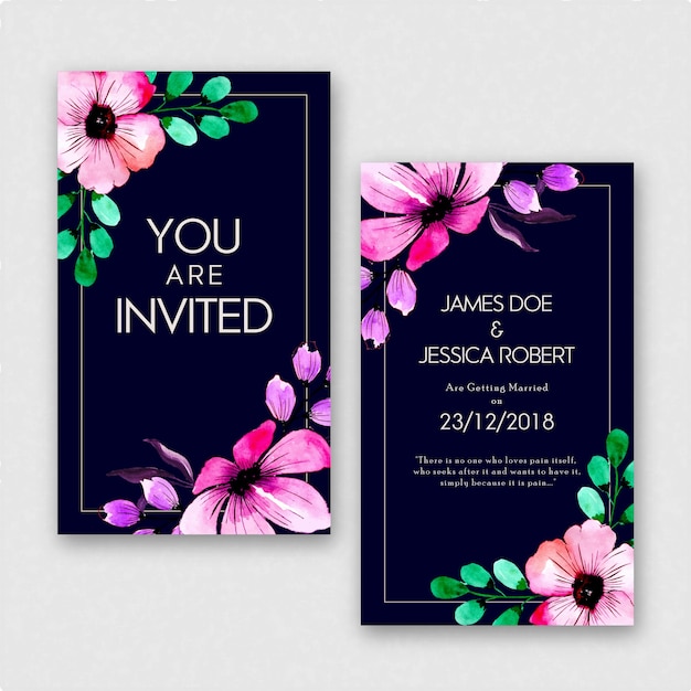 Aquarell blumen hochzeitseinladungskarte