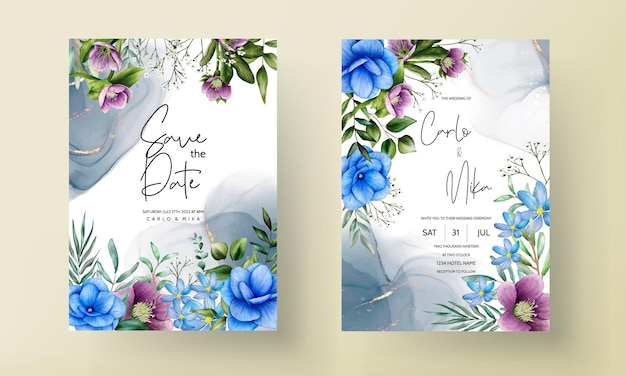 Aquarell blumen und blätter hochzeitseinladungskartenvorlage