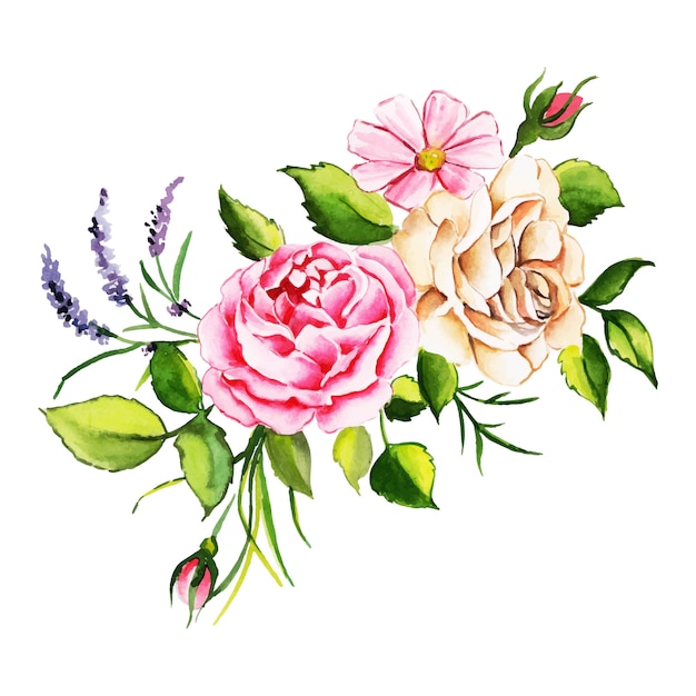 Aquarell Blumen- und Blattblumenstrauß