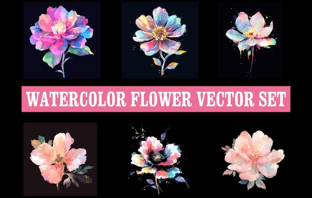 Aquarell-Blumen-Vektor-Clipart-Bundle, Aquarell-Blumen-Sammlung, hübsche Blumen-Illustration