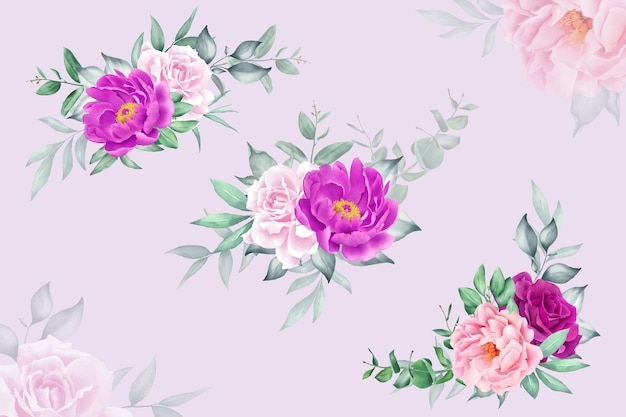 Aquarell-blumenarrangement-kollektion mit handgezeichneten blumen und blättern