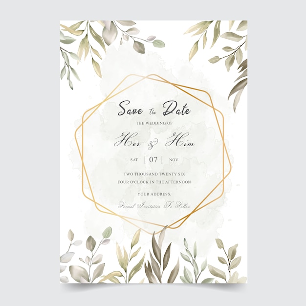 Aquarell-Blumenhochzeitseinladungs-Schablonenkarte