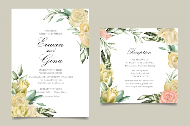 Aquarell blumenhochzeitseinladungsschablonenkartendesign