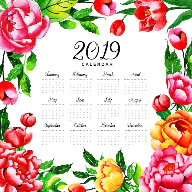 Aquarell-blumenkalender 2019