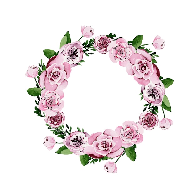 Aquarell Blumenkranz von rosa Rosen und Pfingstrosen