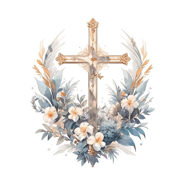 Vektor aquarell blumenkreuz grafik ostern kreuz clipart frühling blumenarrangements taufe kreuze diy