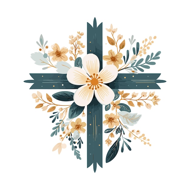 Vektor aquarell blumenkreuz grafik ostern kreuz clipart frühling blumenarrangements taufkreuz