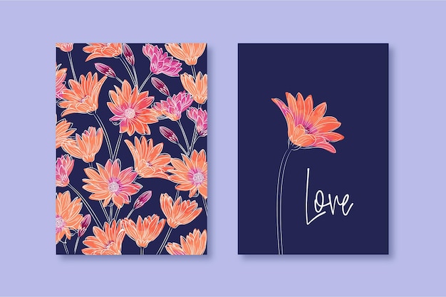 Aquarell Blumenplaner Cover Design blau orange