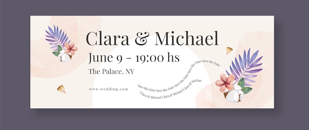 Aquarell boho hochzeit facebook cover vorlage