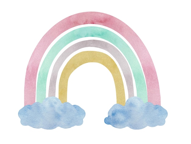 Aquarell Boho Kindergarten Regenbogen in neutralen Farben mit Wolken