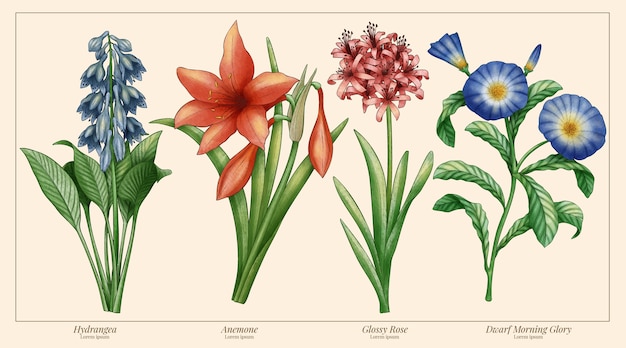 Aquarell botanische Blumenkarte
