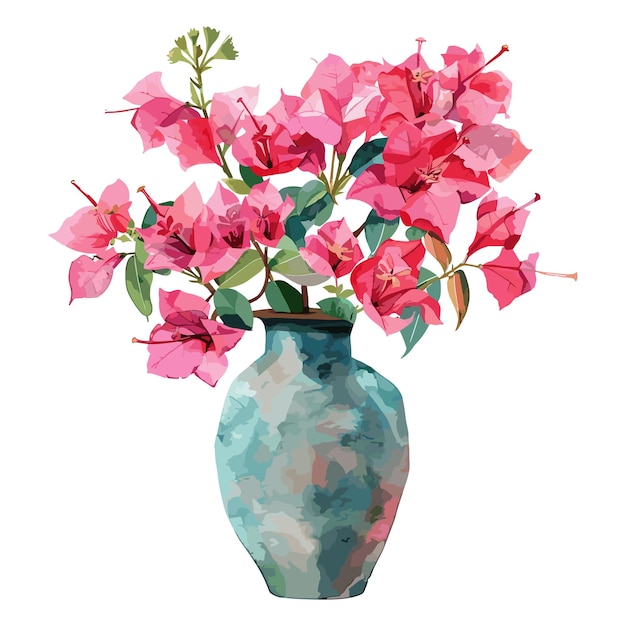 Vektor aquarell bougainvillea blume in vase isoliert auf weißem hintergrund