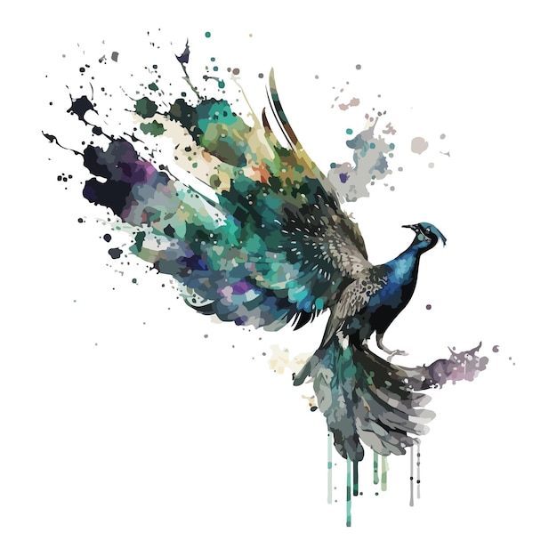 Aquarell buntes Pfau-Vektor-Design
