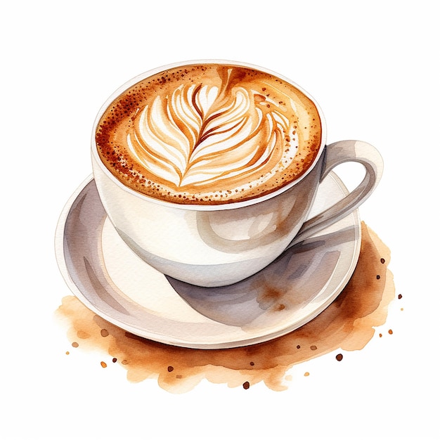 Aquarell-Cappuccino-Café-Latte-Kaffee-Illustration