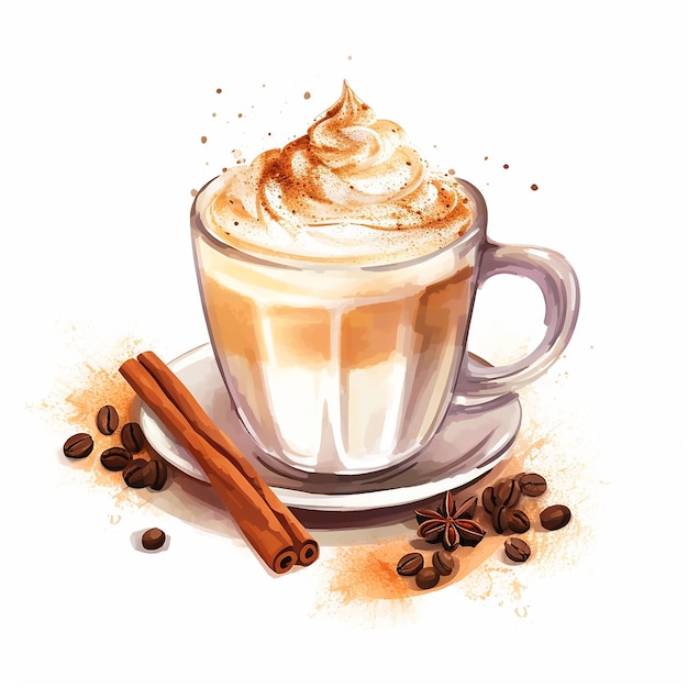 Aquarell-Cappuccino-Café-Latte-Kaffee-Illustration