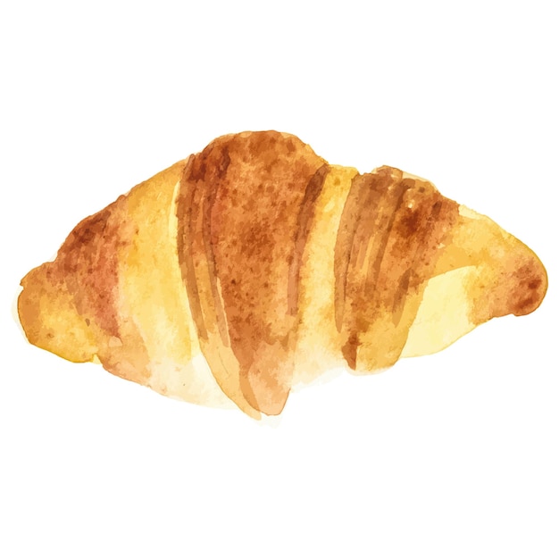 Aquarell-croissant mit handgezeichnetem designelement auf weißem hintergrund