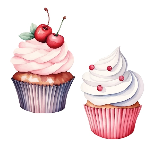 Aquarell-cupcake-lebensmittel-illustrationsvektor