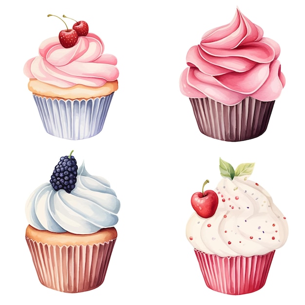 Aquarell-cupcake-lebensmittel-illustrationsvektor