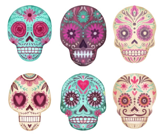 Aquarell dia de muertos Schädelkollektion