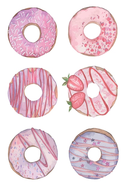 Vektor aquarell donuts handgezeichnete cliparts