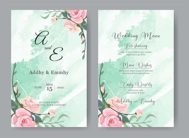 Aquarell elegantes design hochzeitseinladungsvorlage