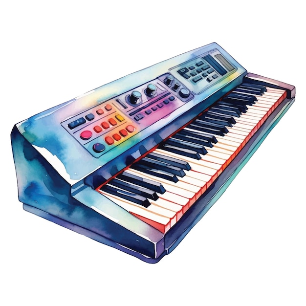 Aquarell-elektrische tastatur auf weißem hintergrund
