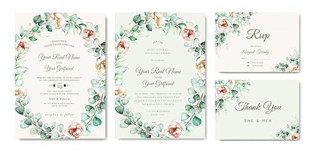 Aquarell Eukalyptus Hochzeit Einladungskarte Set