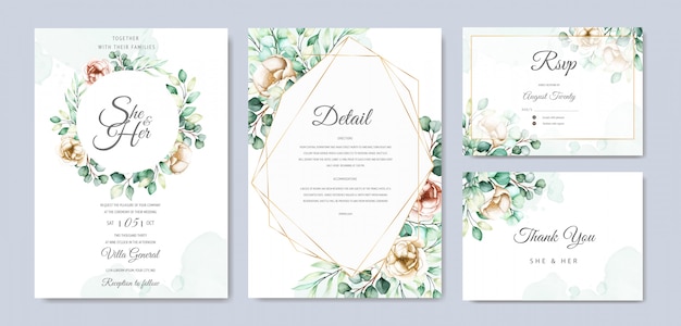 Aquarell Eukalyptus Hochzeit Einladungskarte Set