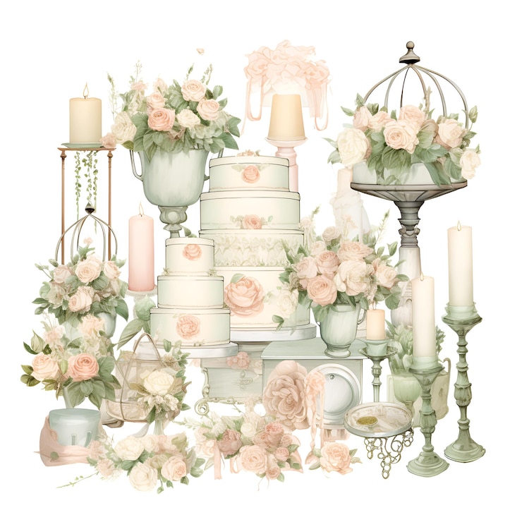 Vektor aquarell-fantasie hochzeitselemente clipart-vektorillustration
