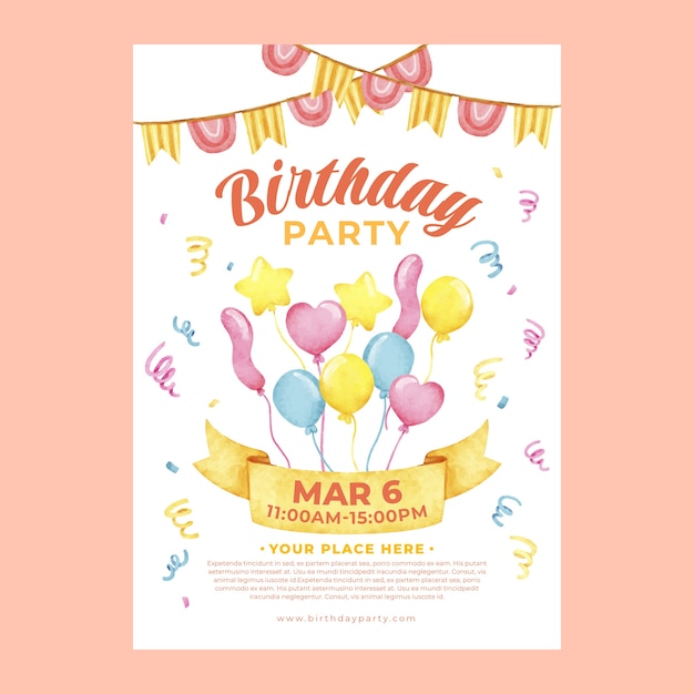 Aquarell-Geburtstagsfeier-Flyer-Vorlage