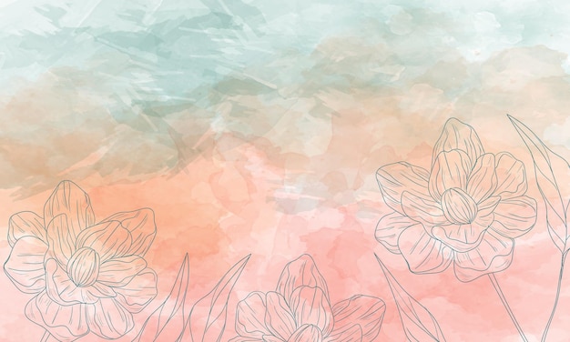 Aquarell gemalter Hintergrund mit handgezeichneten Blumen