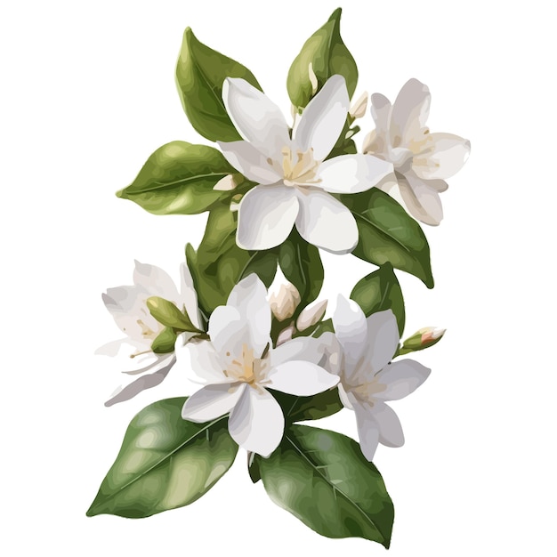 Aquarell, gewöhnlicher jasmin, clipart, bearbeitbarer weißer hintergrund