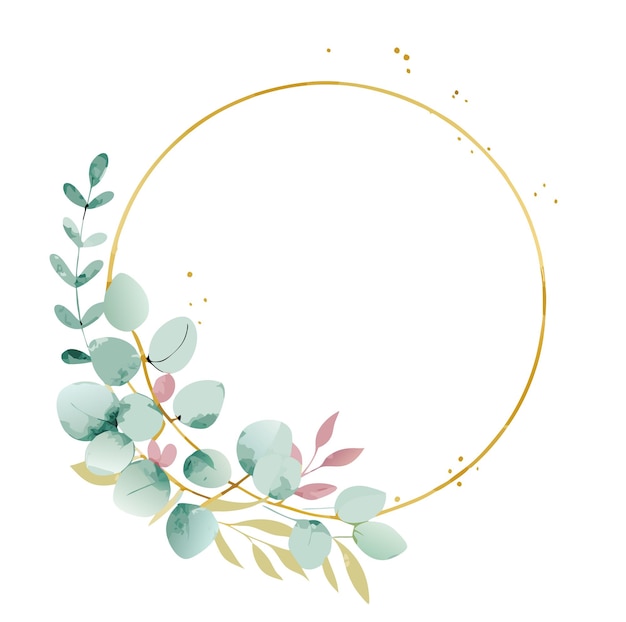 Aquarell Grün, goldener Kreis, Blumenrahmen