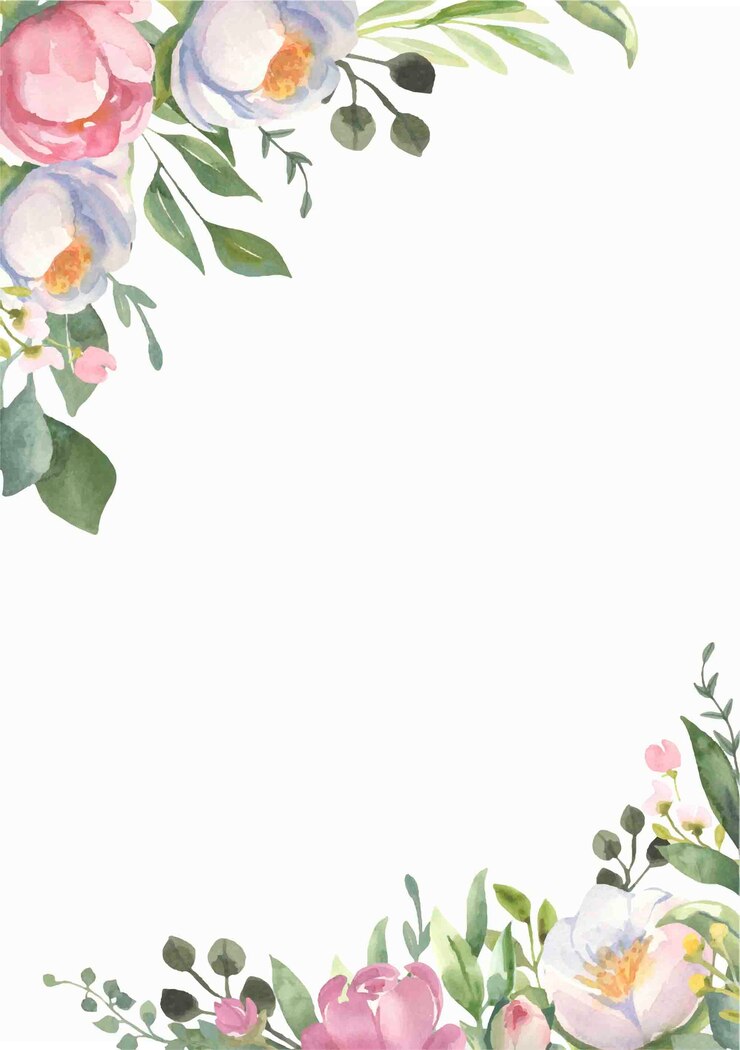 Aquarell handgemalter Rahmen mit Rosen, grünen Blättern.