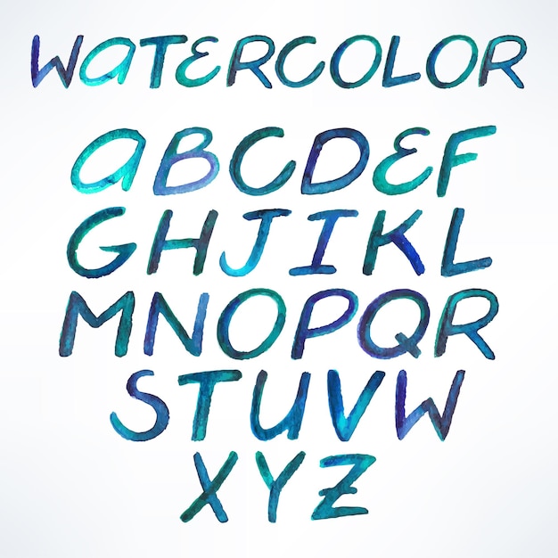 Vektor aquarell handgeschriebene blaue alphabetbuchstaben