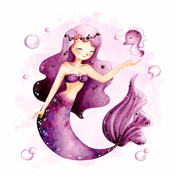 Aquarell handgezeichnete schöne Meerjungfrau
