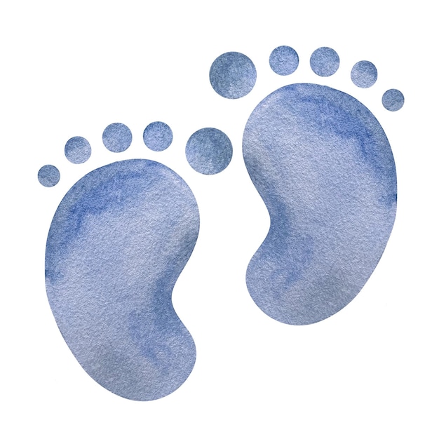 Aquarell handgezeichneter babyblauer Fußabdruck Fußabdruck des Babyduschenjungen