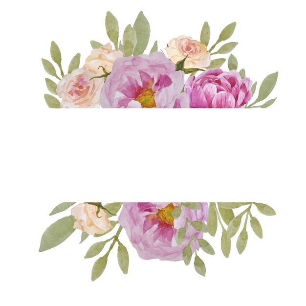 Aquarell handgezeichneter Vektorblumenrahmen für Einladung oder Glückwunsch mit Pfingstrose und Rosen