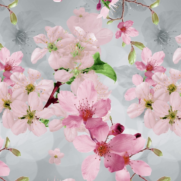 aquarell handgezeichnetes nahtloses muster der kirschblüte