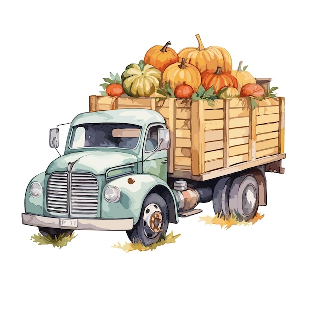 Aquarell-herbst-lkw isoliert auf weißem hintergrund