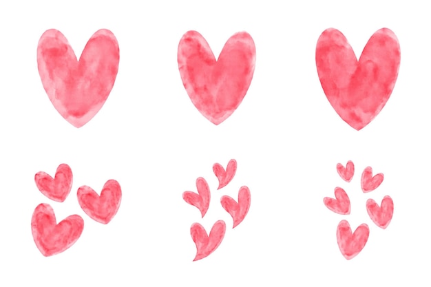 Aquarell-herz-set konzept liebe valentinstag-symbol aquarell-set aquarell rosa herz