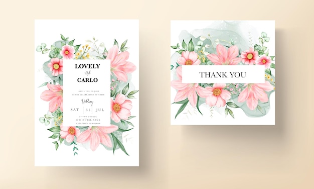 Aquarell Hochzeitseinladung schöne Blumenvorlage