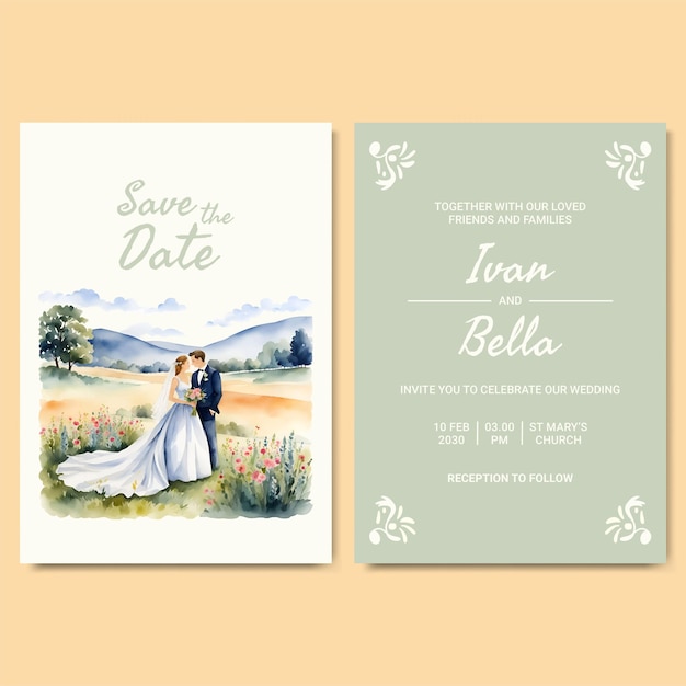 Aquarell Hochzeitseinladungsvorlage