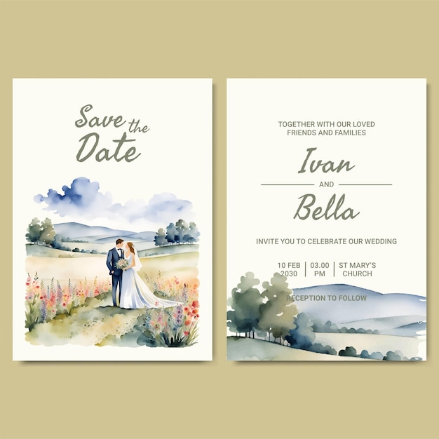 Aquarell Hochzeitseinladungsvorlage