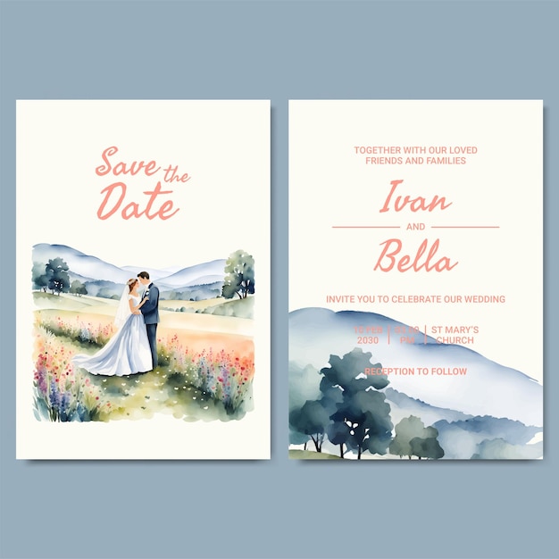 Aquarell Hochzeitseinladungsvorlage