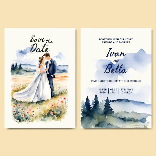 Aquarell Hochzeitseinladungsvorlage